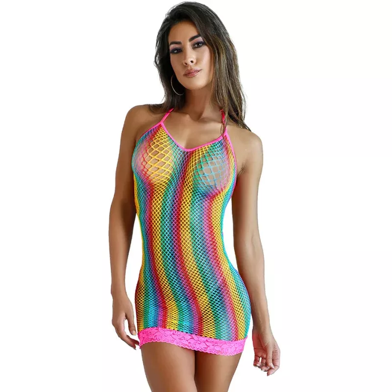 Rainbow Mini Fishnet Dress
