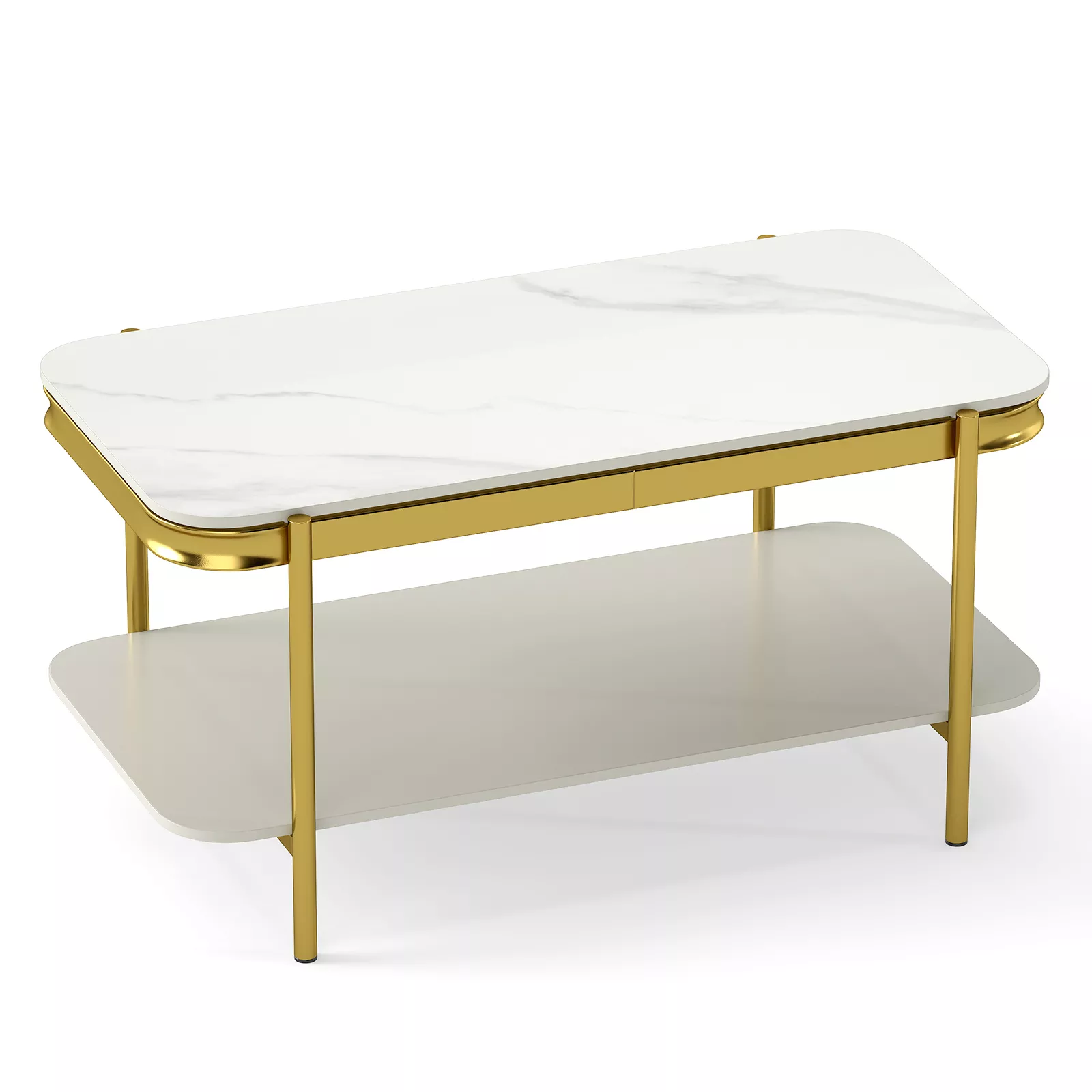 Rectangular Coffee Table with Sintered Stone Top and 2 Tier Storage