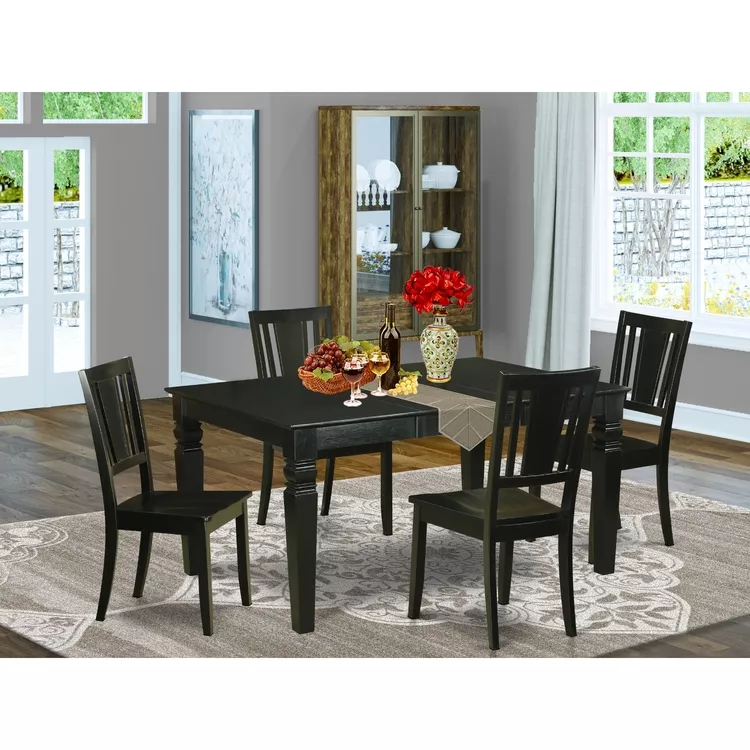 Rectangular Dining Set with Leather Seats and Extension Leaf - East West Furniture