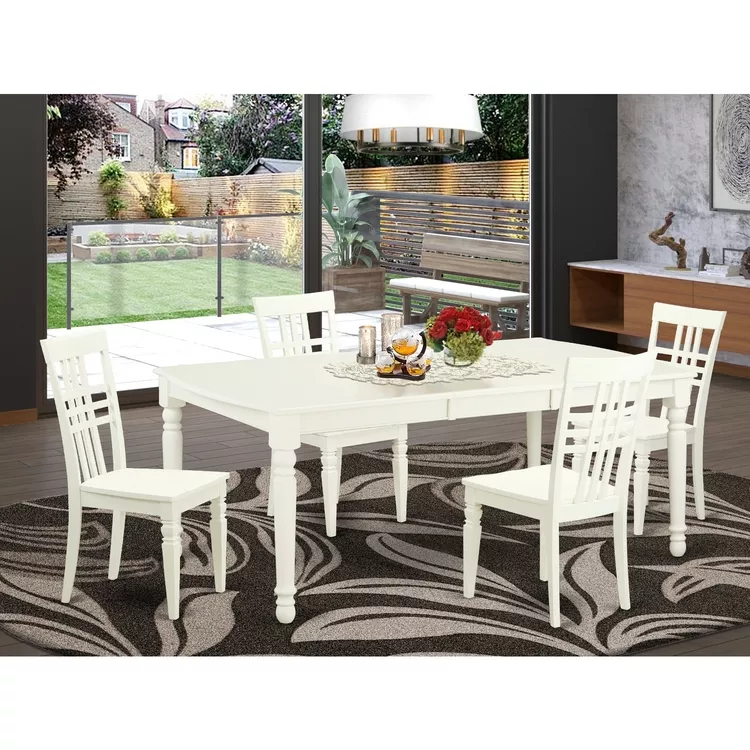 Rectangular Kitchen Dining Table Set Linen White Wood 5-Piece