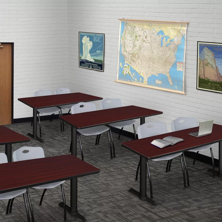 Regency Cain 48" x 24" Training Table- Mahogany & 2 'M' Stack Chairs- Grey