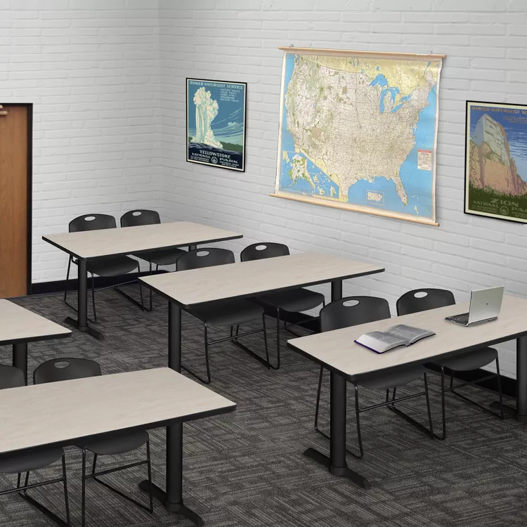 Regency Cain 48" x 24" Training Table- Maple & 2 Zeng Stack Chairs- Black
