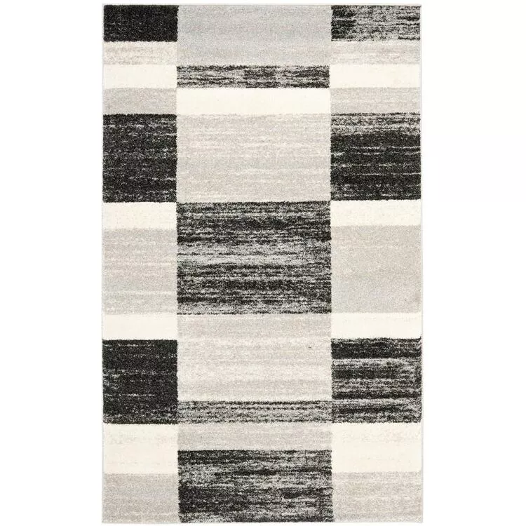 Retro Black/Light Grey Medium Rectangle Rug