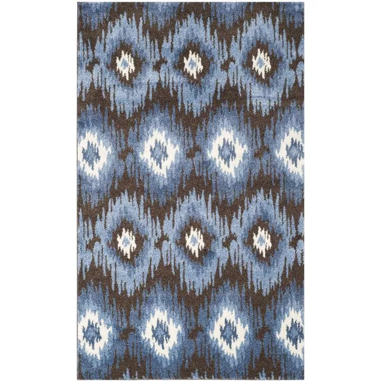Retro Dark Brown/Blue Large Rectangle Rug
