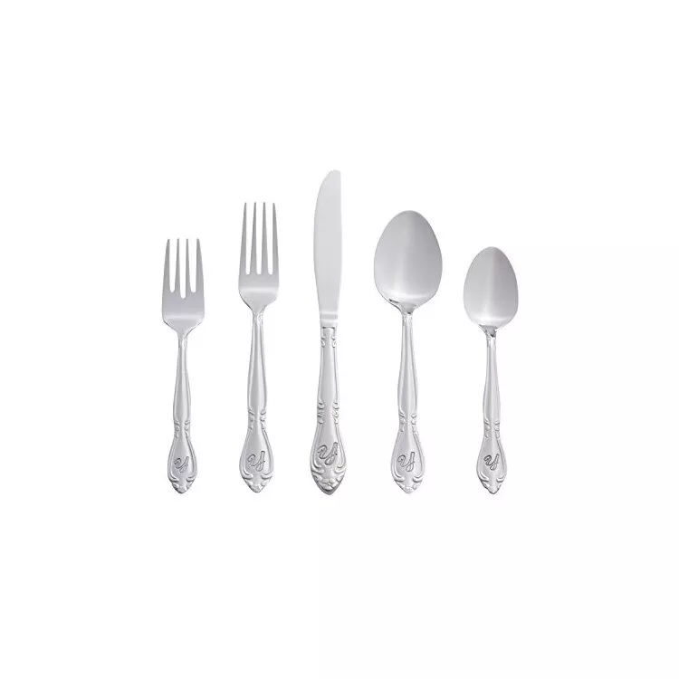RiverRidge Home 46 Piece Monogrammed Flatware Set, Rose Pattern - Style:Alphabet Q