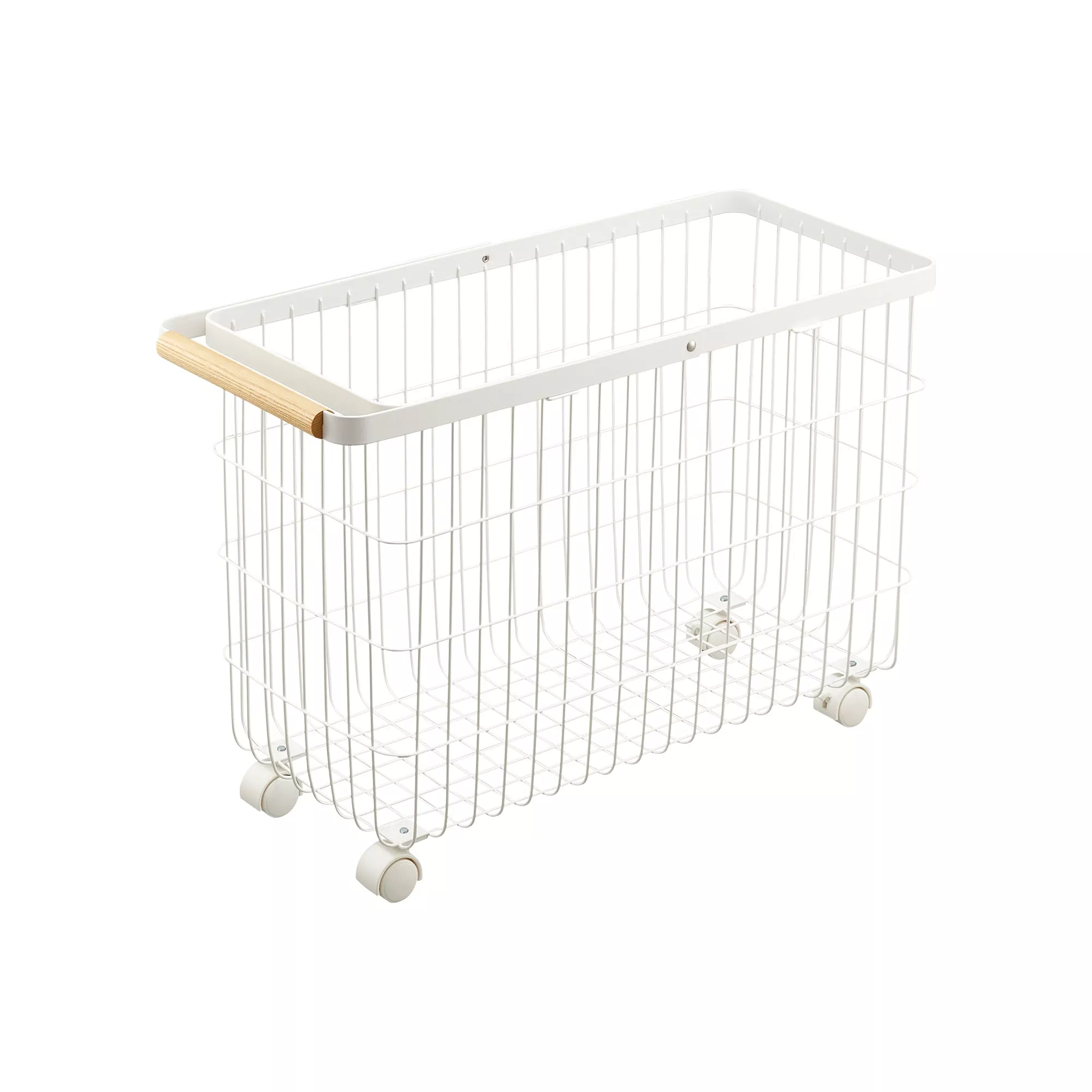 Rolling Wire Basket (15" H)- Steel + Wood
