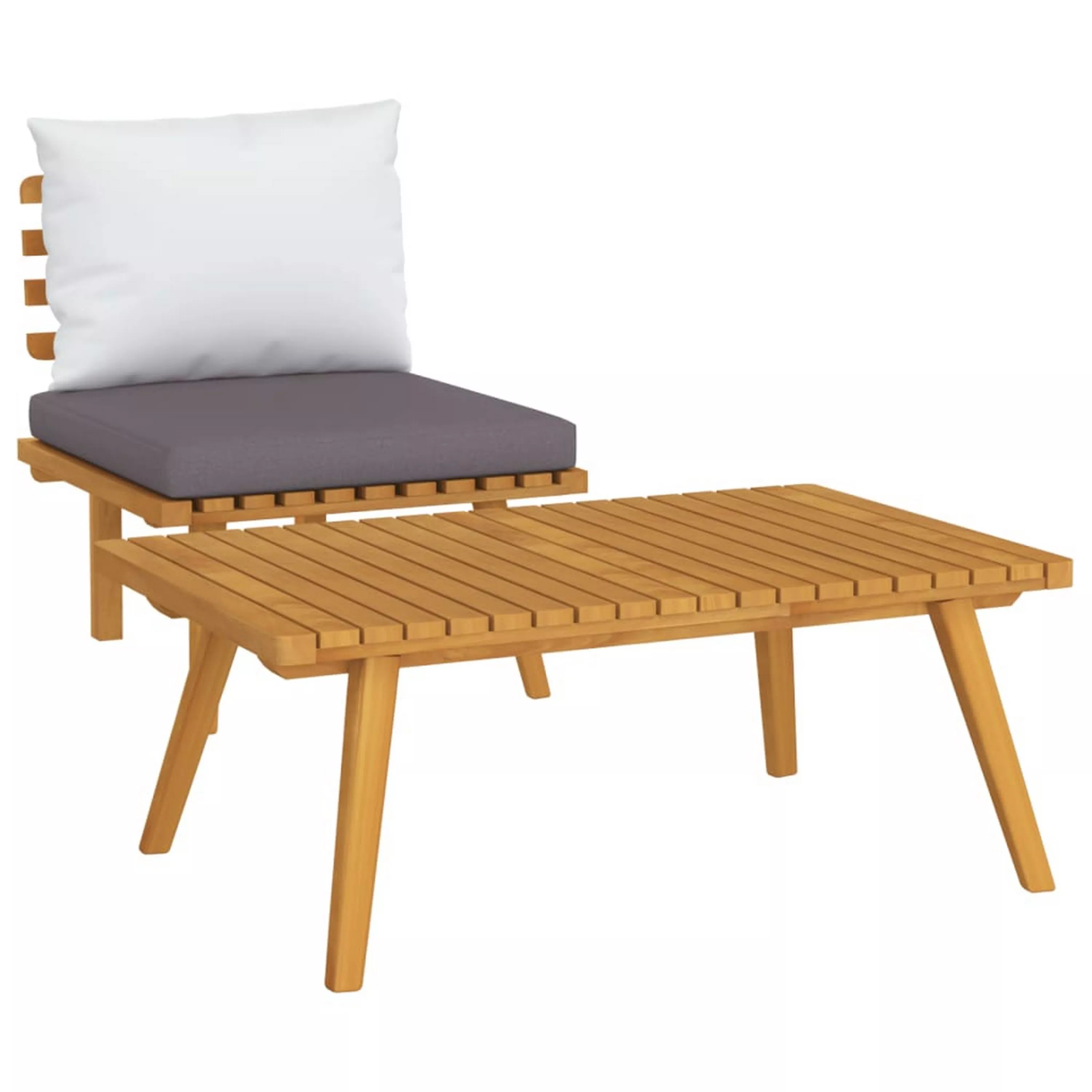 Roma 2pc Modular Outdoor and Table Set, Solid Wood, Gray, White - Benzara
