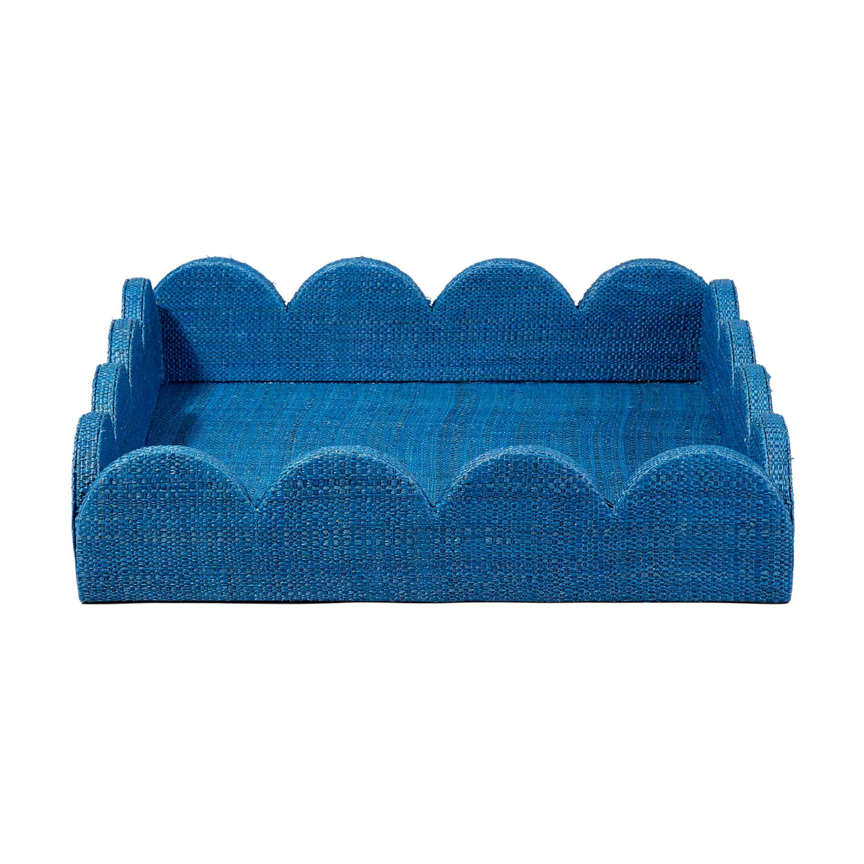 Rori Decorative Accessory Tray, Scalloped Edge 15 Inch Blue Raffia
