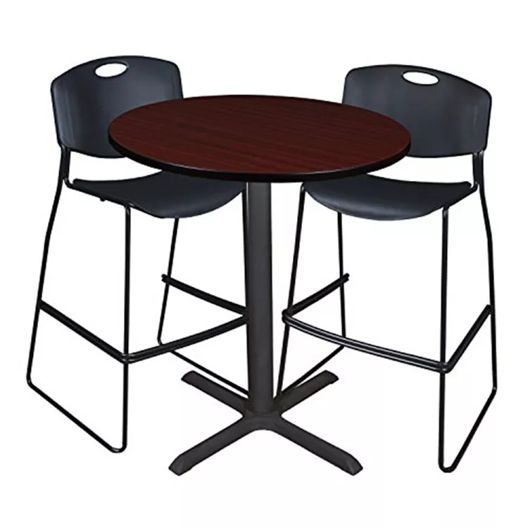 Round Café Table & 2 Stack Stools - Mahogany Finish & Black - Regency Seating