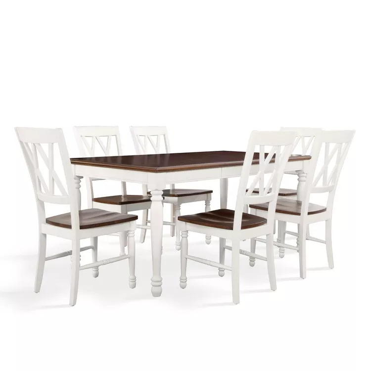 Round Traditional Distressed White Dining Set Table & 6 Chairs - Crosley