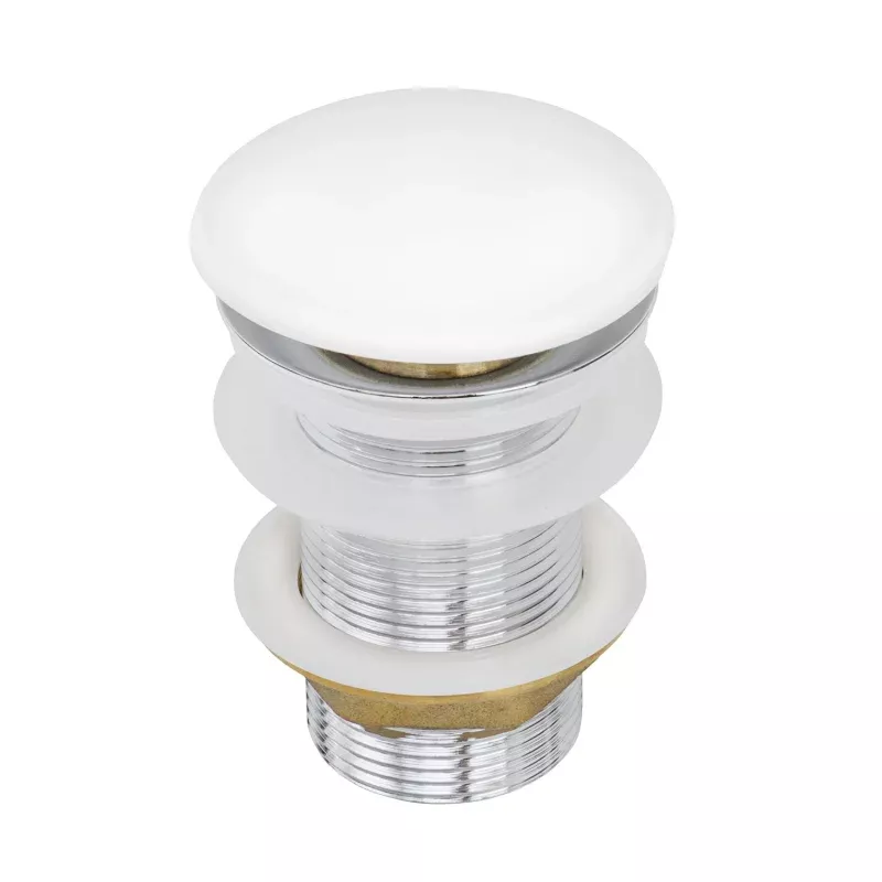 Ruvati White Ceramic Top Push Pop-up Drain for Bathroom Sinks without Overflow