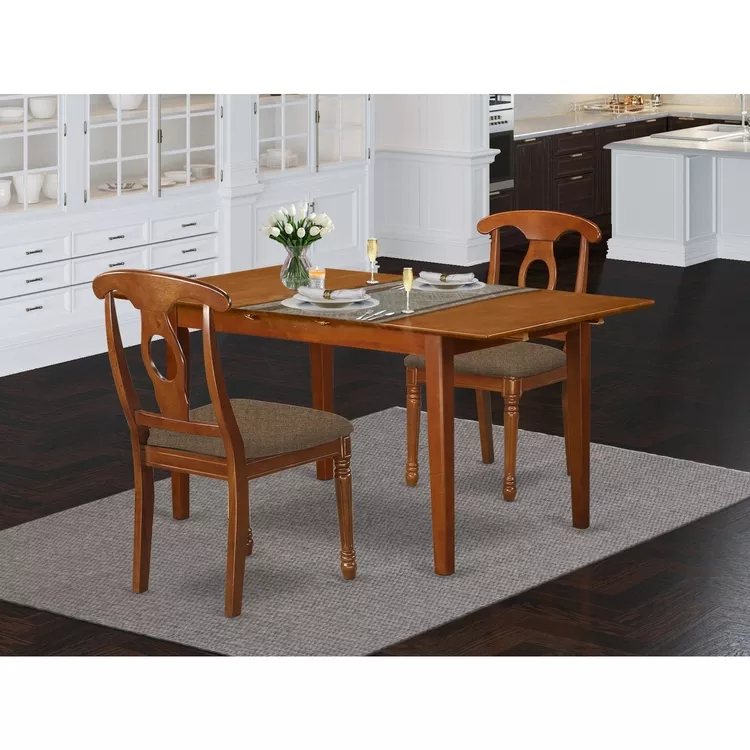 Saddle Brown Kitchen Dining Table Set with Leaf and Chairs