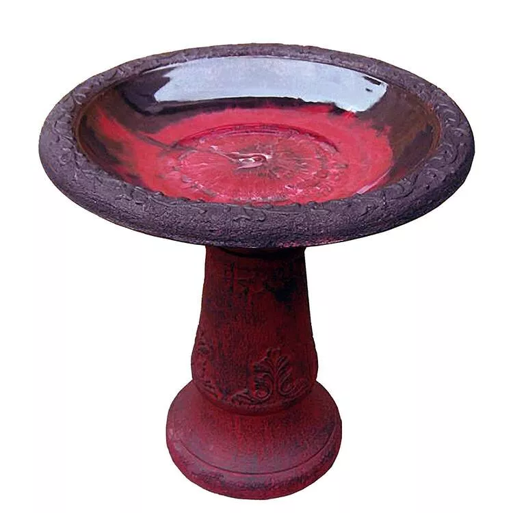 Scroll Vine Bird Bath with Marbleized - dark red