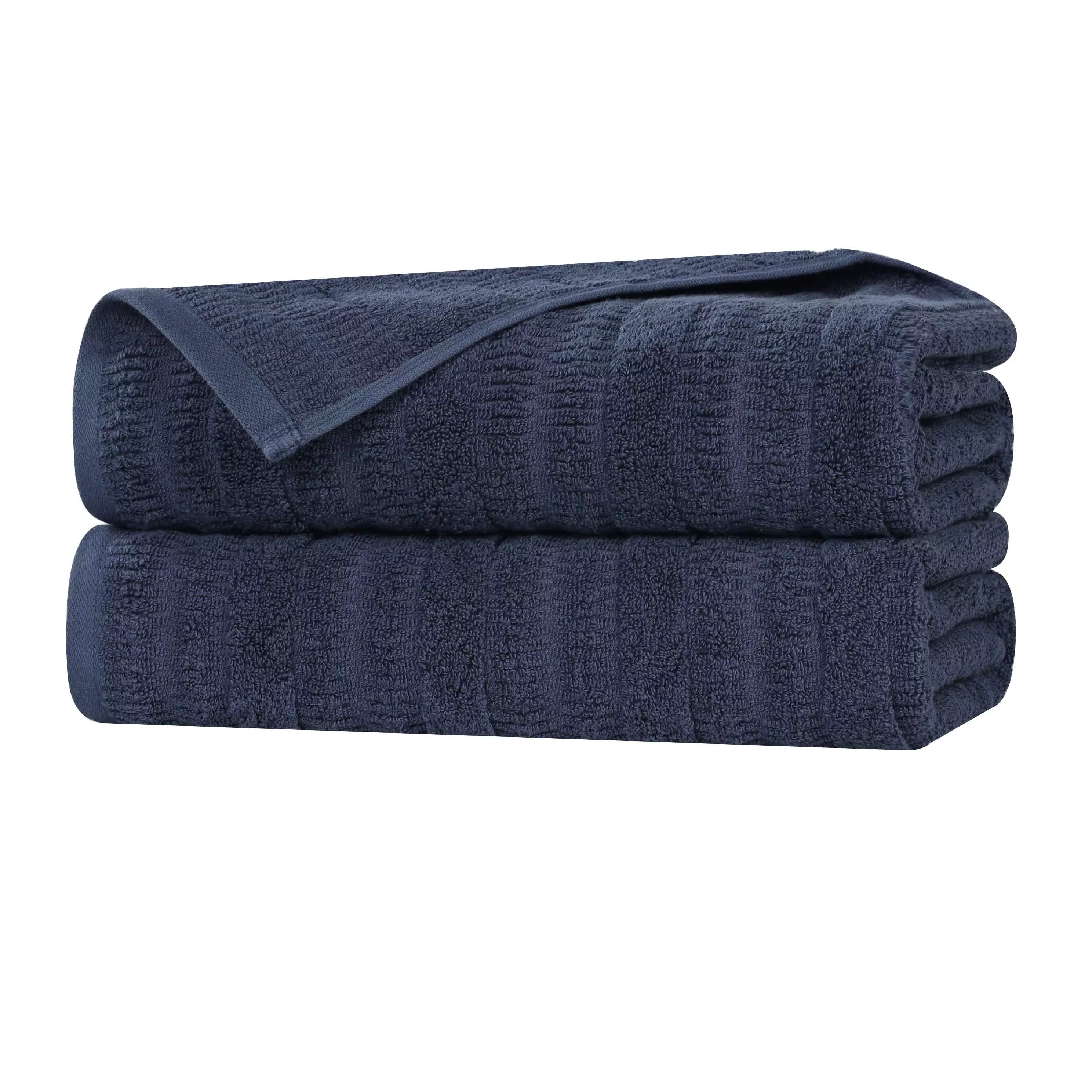 Set of 2 Smart Twist Ribbed Bath Sheets Viscose Cotton Blend