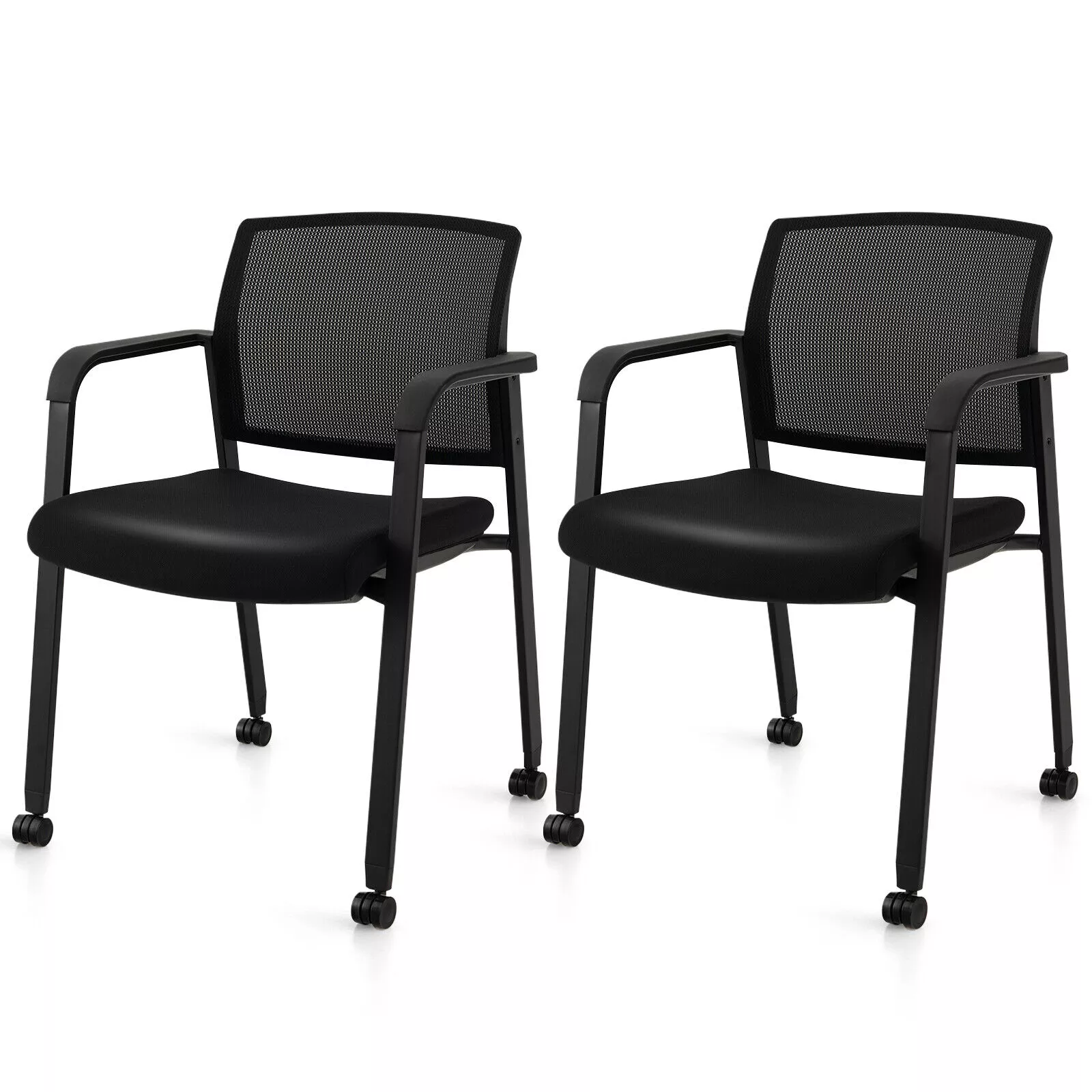 Set of 2 Stackable Rolling Office Chairs with Mesh Backrest for Workspace