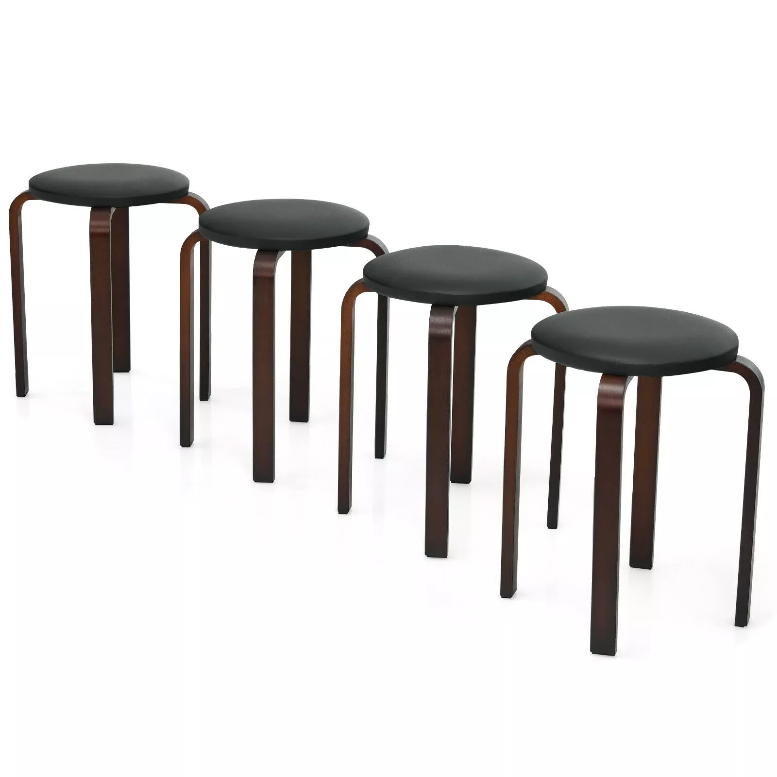 Set of 4 Bentwood Round Stool Stackable Dining Chairs with Padded Seat