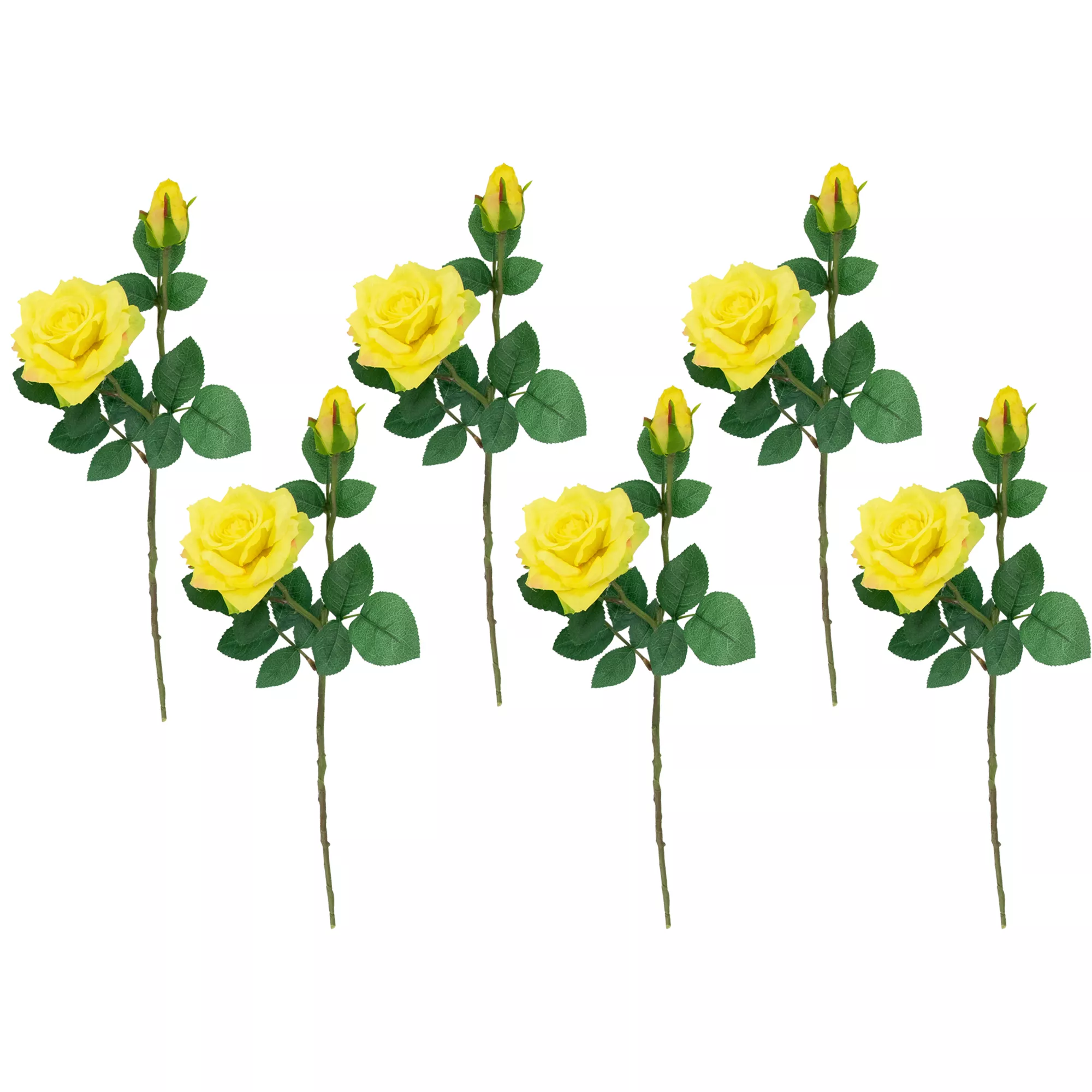 Set of 6 Real Touch Yellow Artificial Rose Stems19"