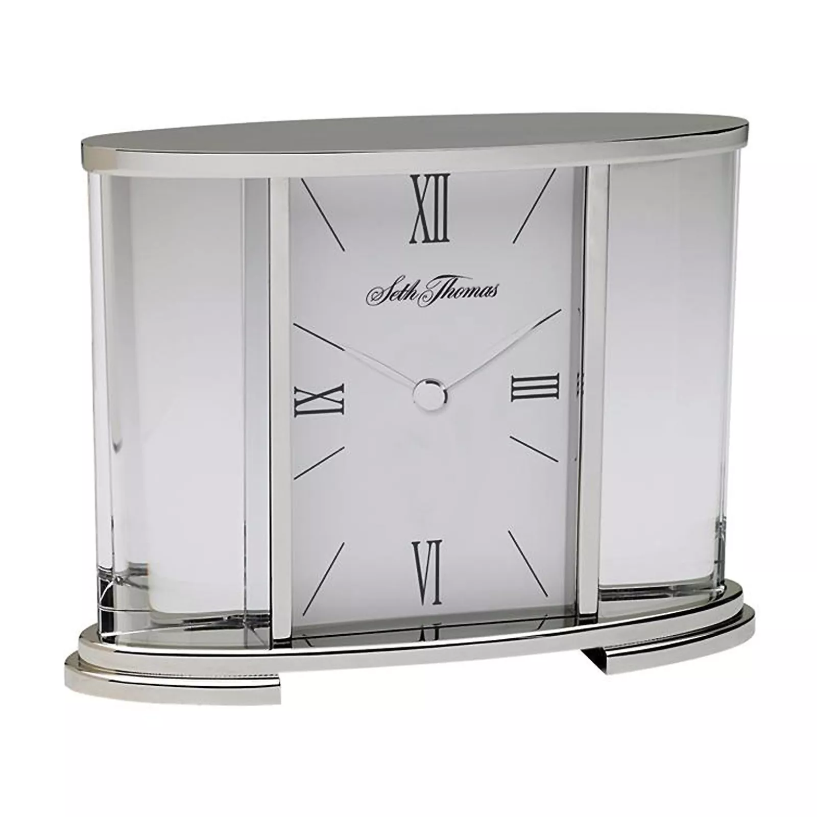 Seth Thomas Silver Glass Carriage Table Clock