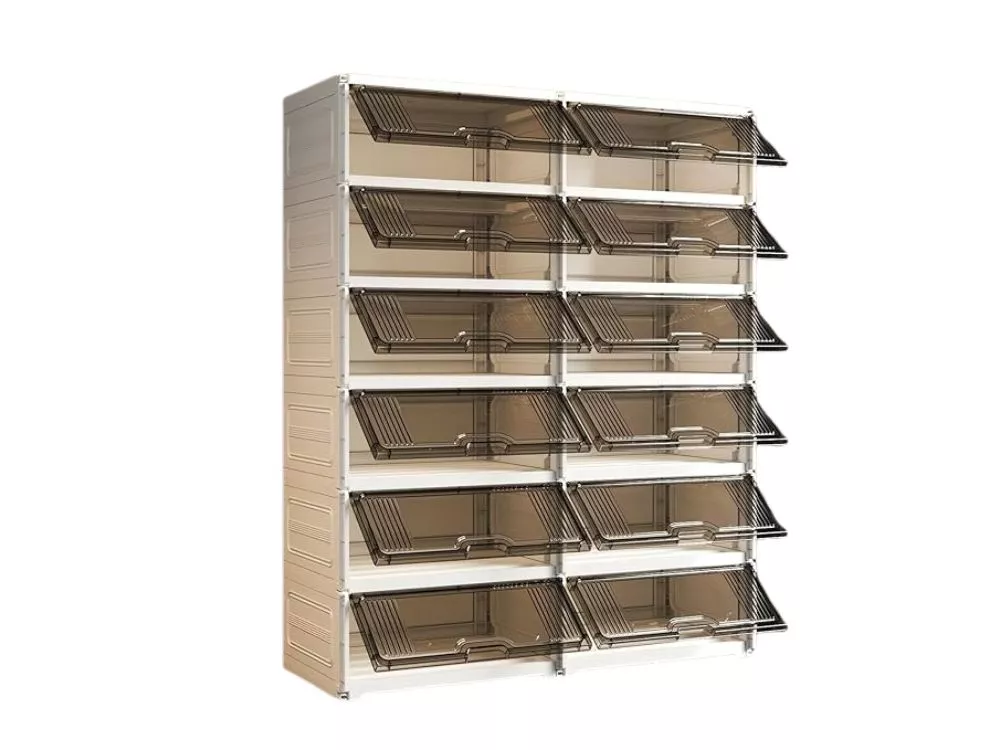Shoe Storage Cabinet 6 Tier Clear Wide Width Rack Organizer