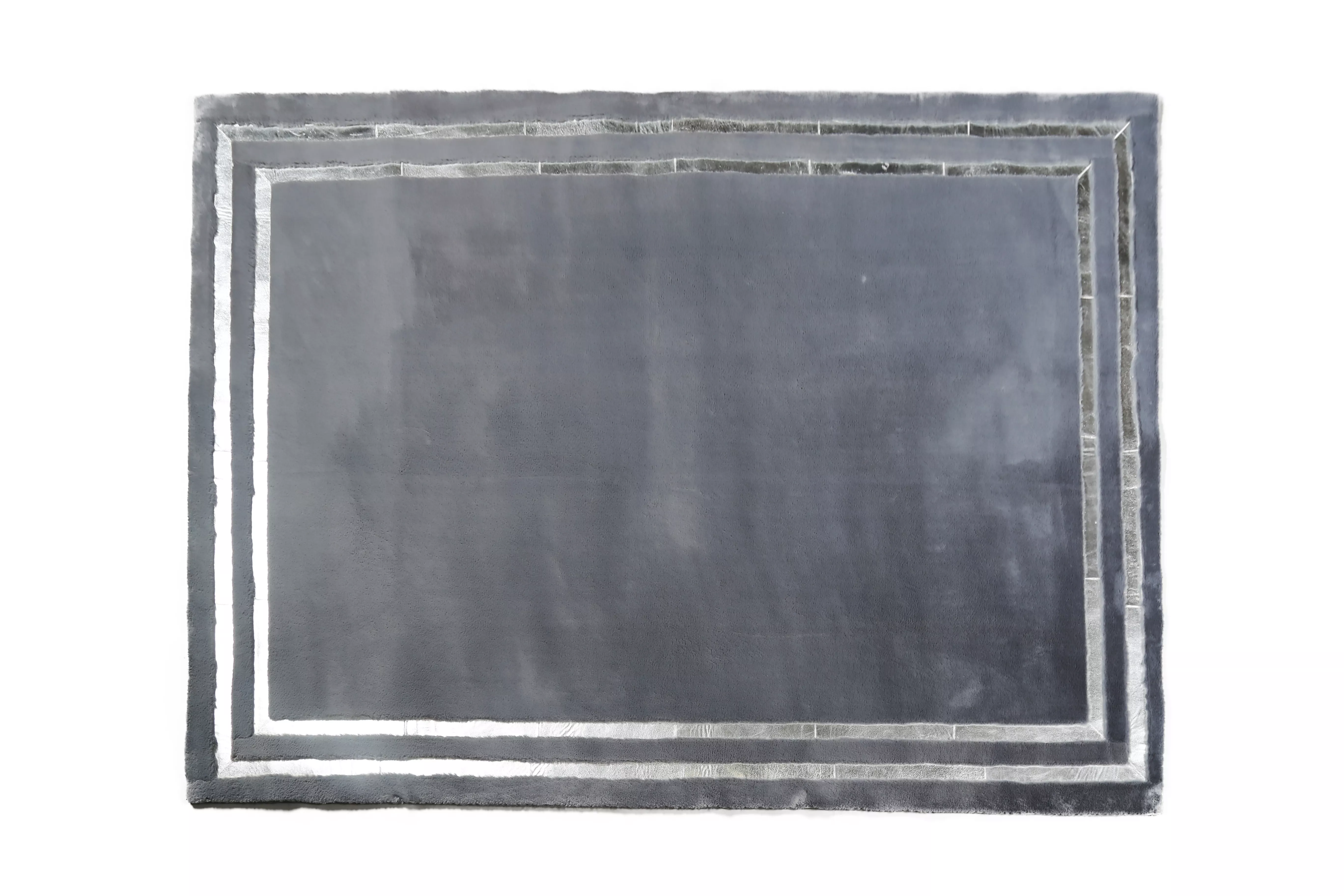 Silver Framed Gray Fur Plush Rug