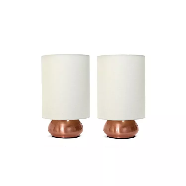 Simple Designs Gemini 2 Pack Mini Touch Table Lamp Set with Fabric Shades