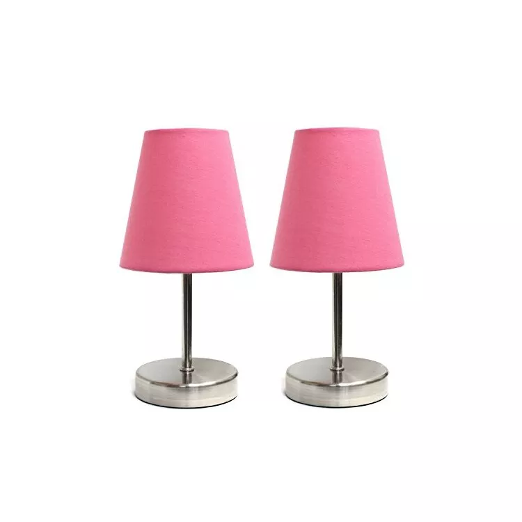 Simple Designs Sand Nickel Mini Basic Table Lamp with Fabric Shade 2 Pack Set