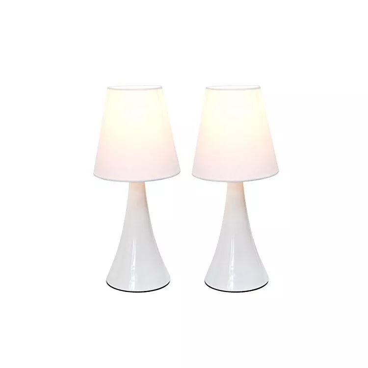 Simple Designs Valencia Colors 2 Pack Mini Touch Table Lamp Set with Fabric Shades, White