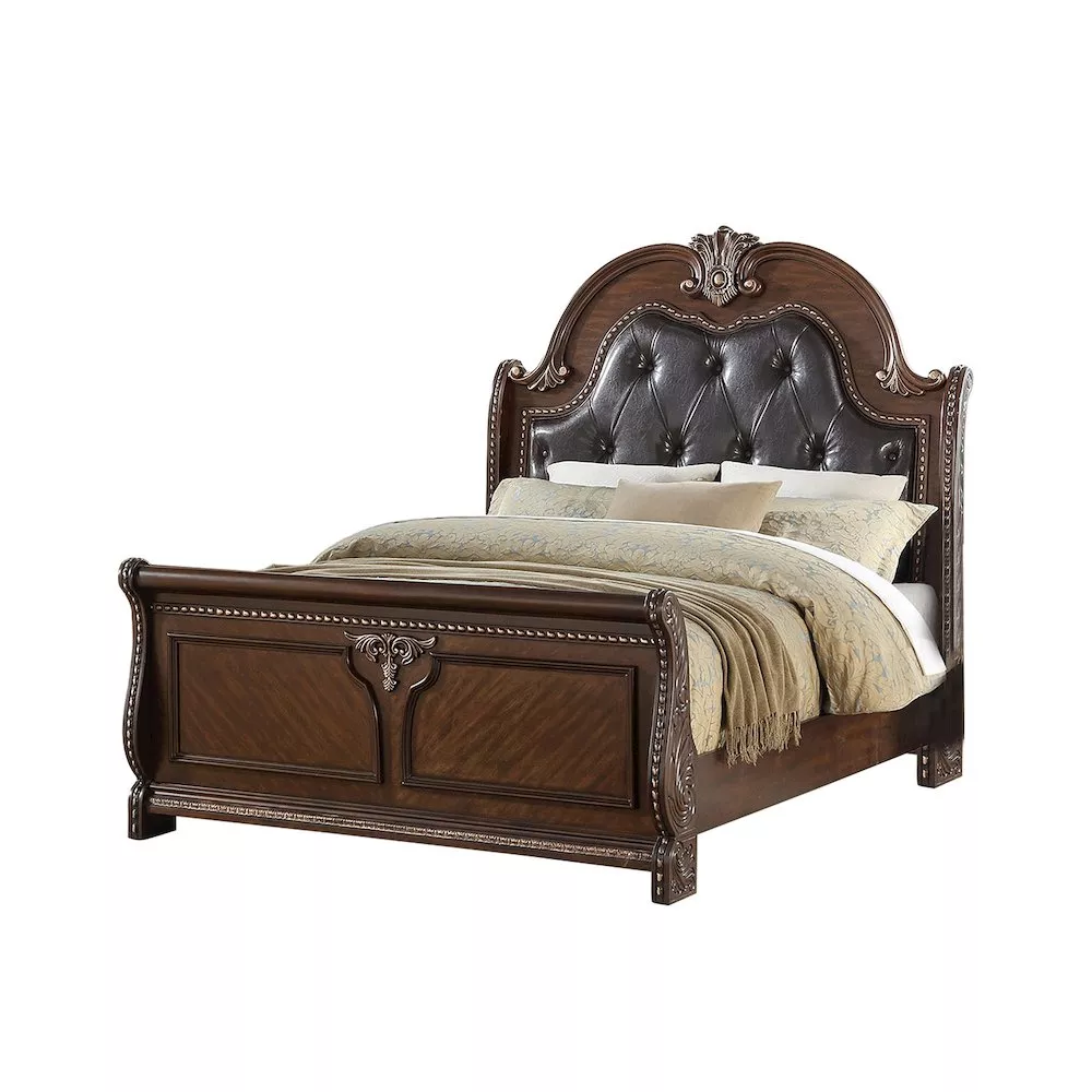 Simple Relax Bed With Button Tufted Headboard, Brown