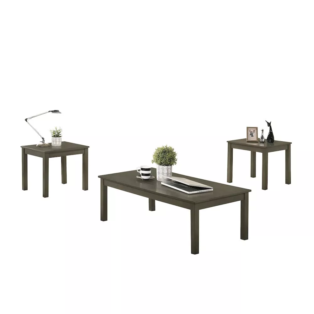 Simple Relax Pine Wood 3 Piece Coffee Table Set in Dark Grey