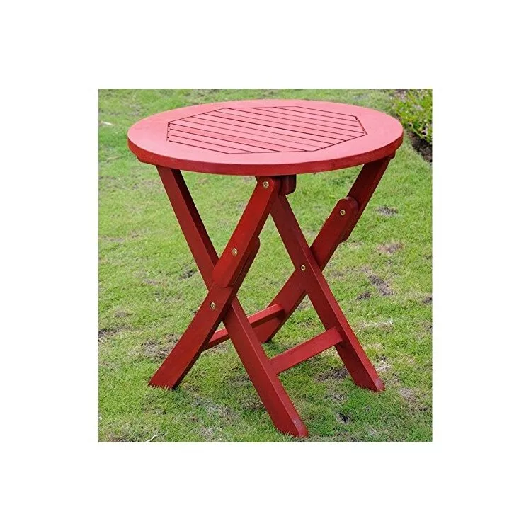 Solid Acacia Wood Folding Round Side Table - 19x20 inches - International Caravan
