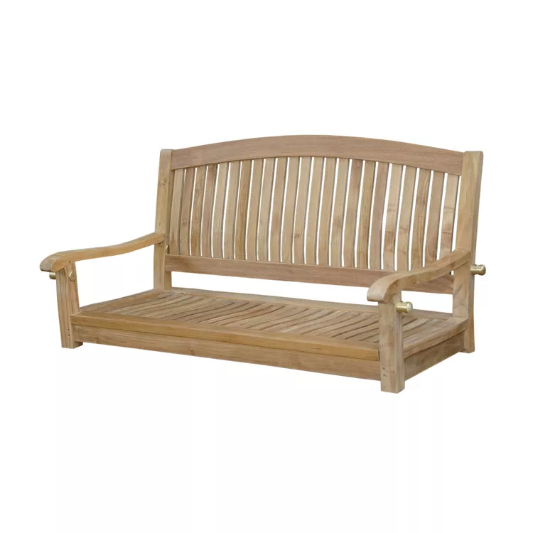 Solid Teak Porch Swing Bench with Comfort Cushion & Heavy Duty Ropes
