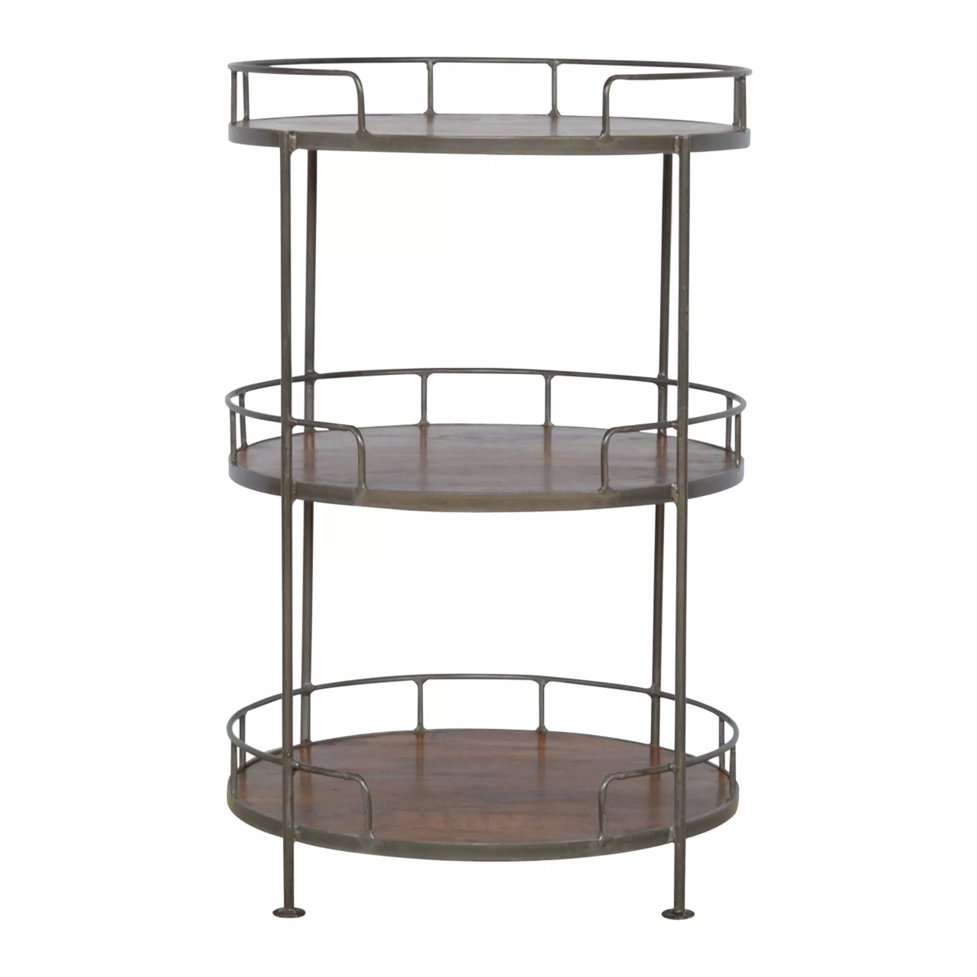 Solid Wood Iron Industrial Round Butler Tray Table