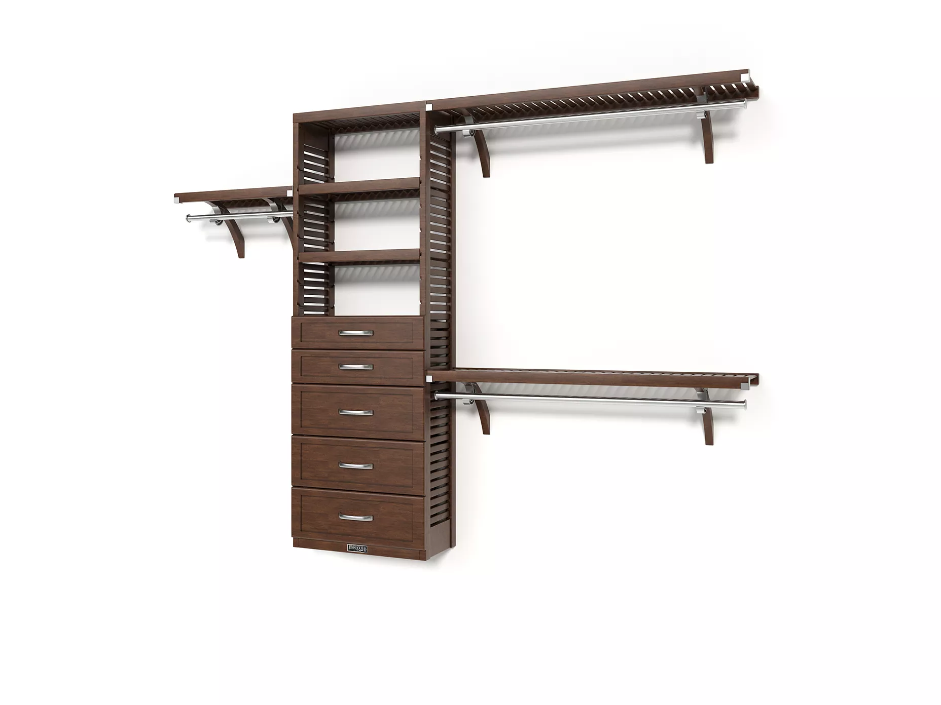 Solid Wood Reach-In Closet Organizer with 5 Shaker Style Drawers