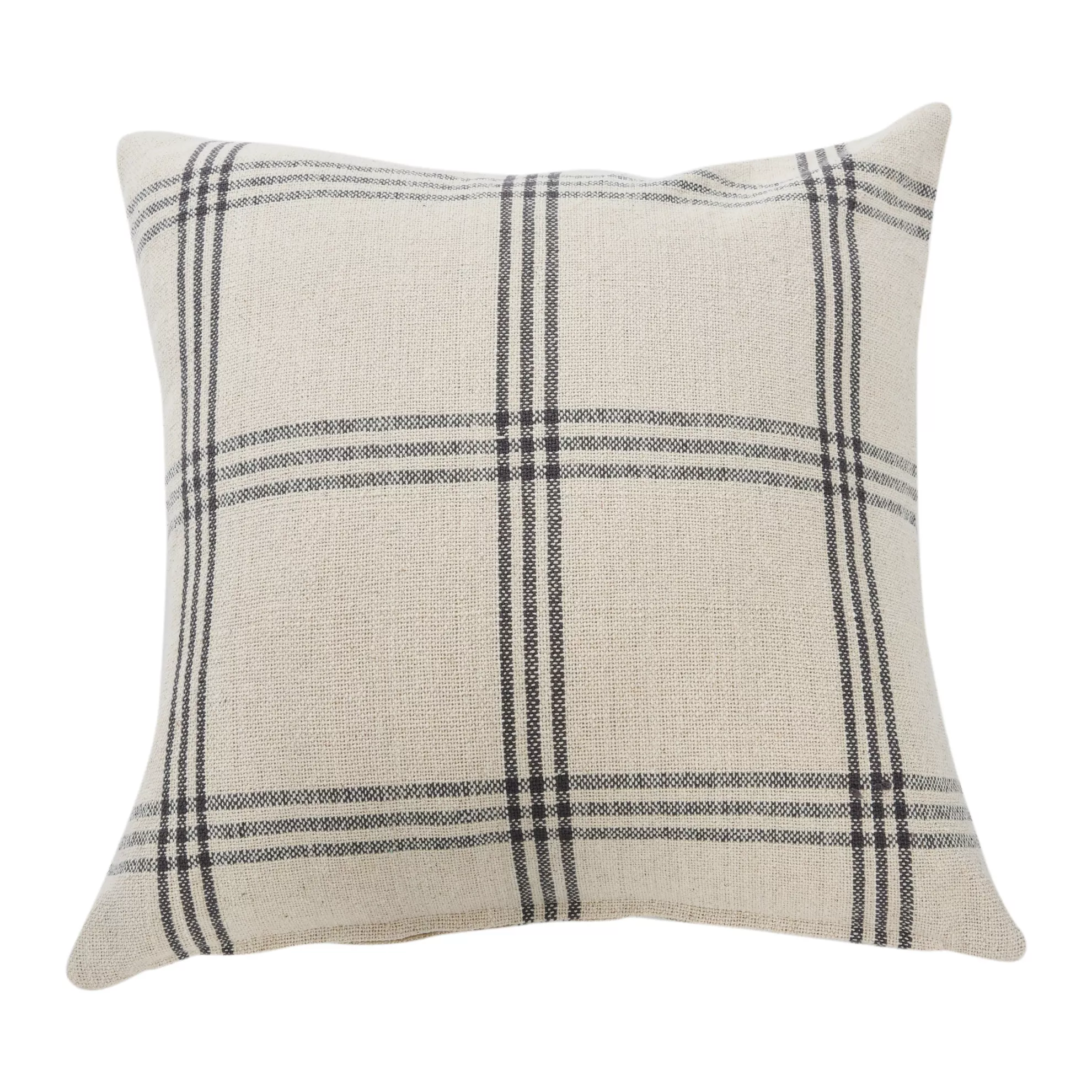 Square Plaid Cotton Pillow Cover, Grey