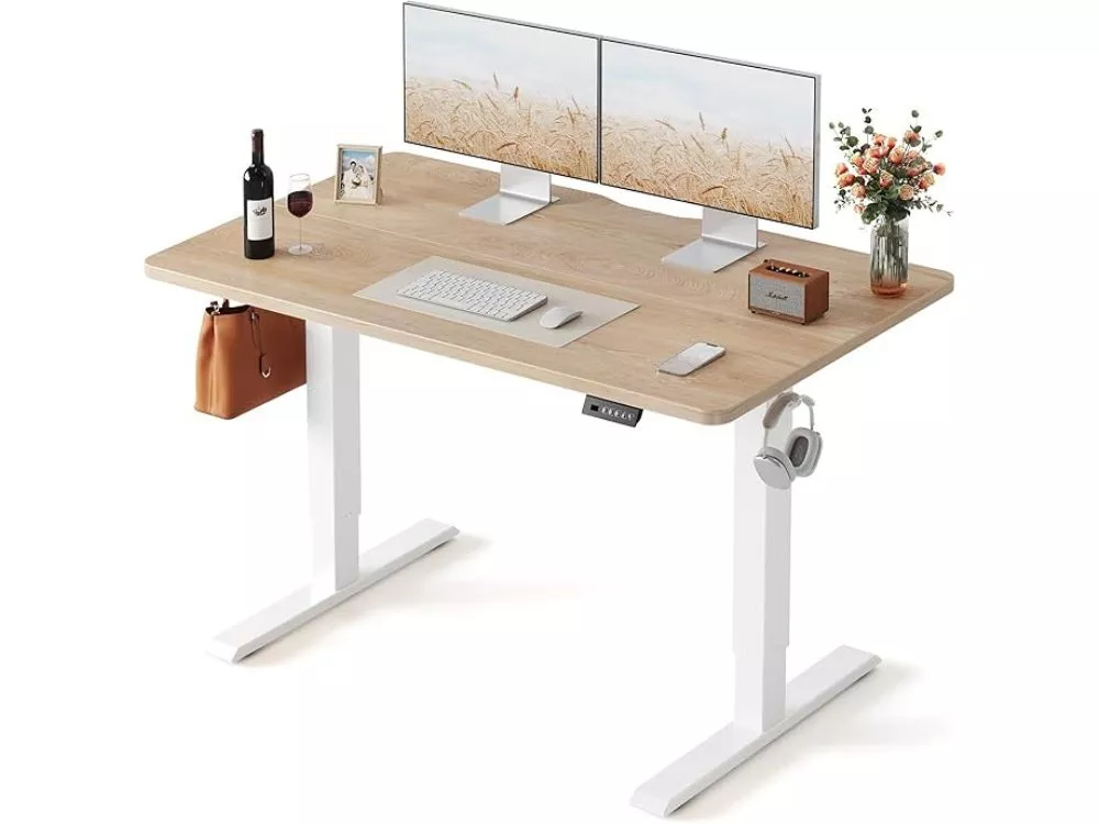 Standing Desk – 48"x24" White/Maple Electric Height Adjustable Sit‑Stand Computer Table