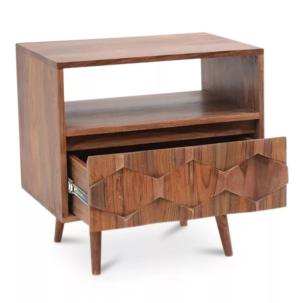 Starlight Canyon Home Brown Wooden Nightstand – Solid Sheesham Bedside Table with Drawer