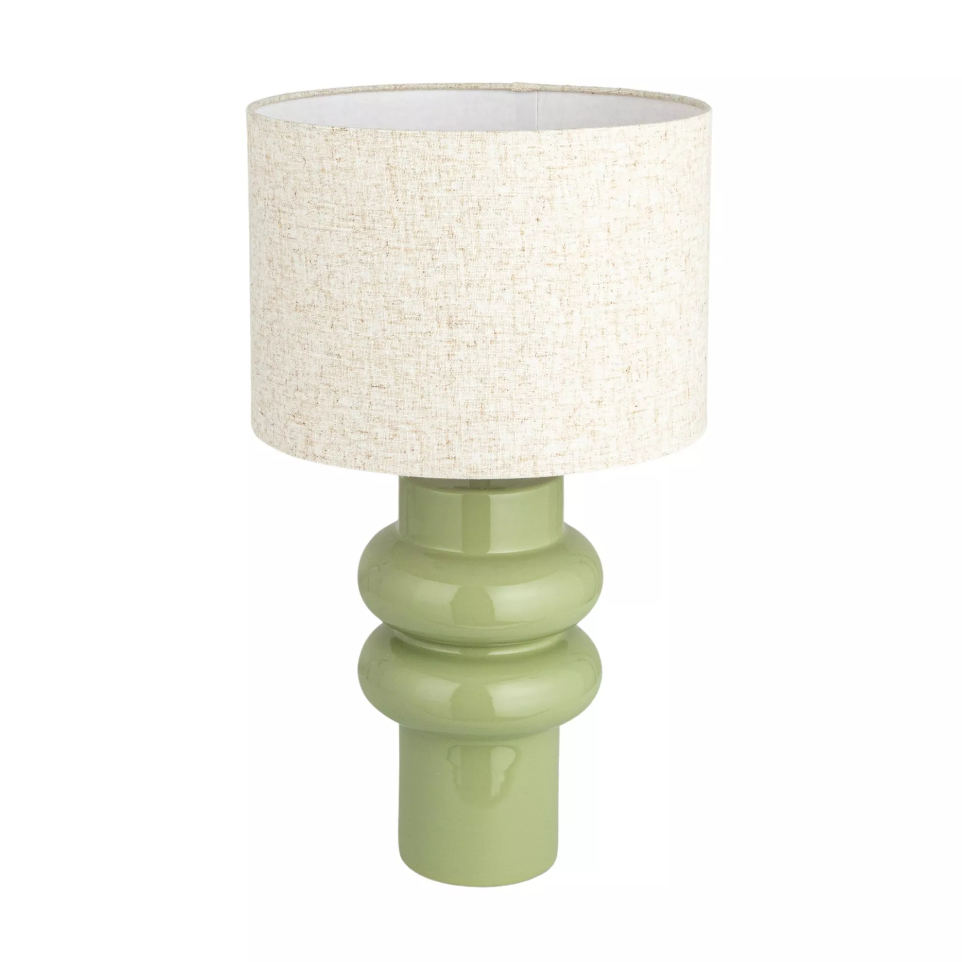 Stoneware Table Lamp with Linen Shade, Green