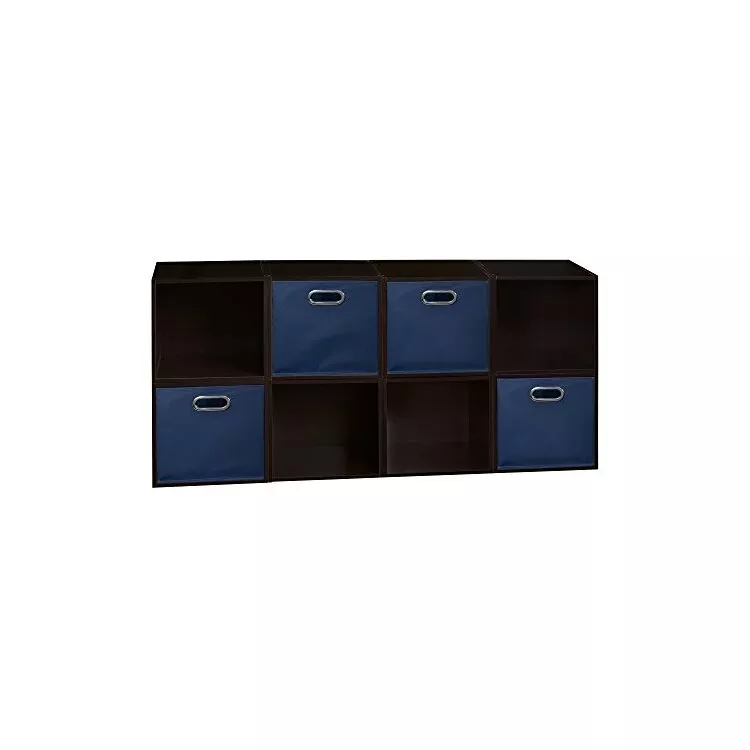 Storage Cubes and Bins Set, Truffle/Blue, 8 Cubes, 4 Canvas Bins - Regency Seating