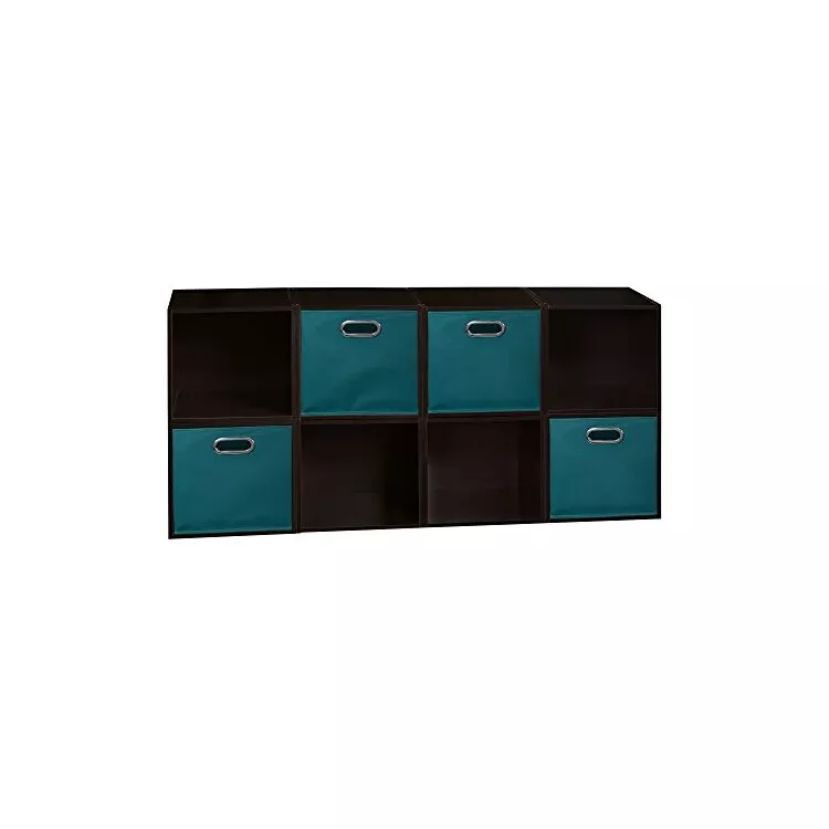Storage Cubes Set - 8 Truffle Teal Cubes and 4 Canvas Bins - Regency Seating