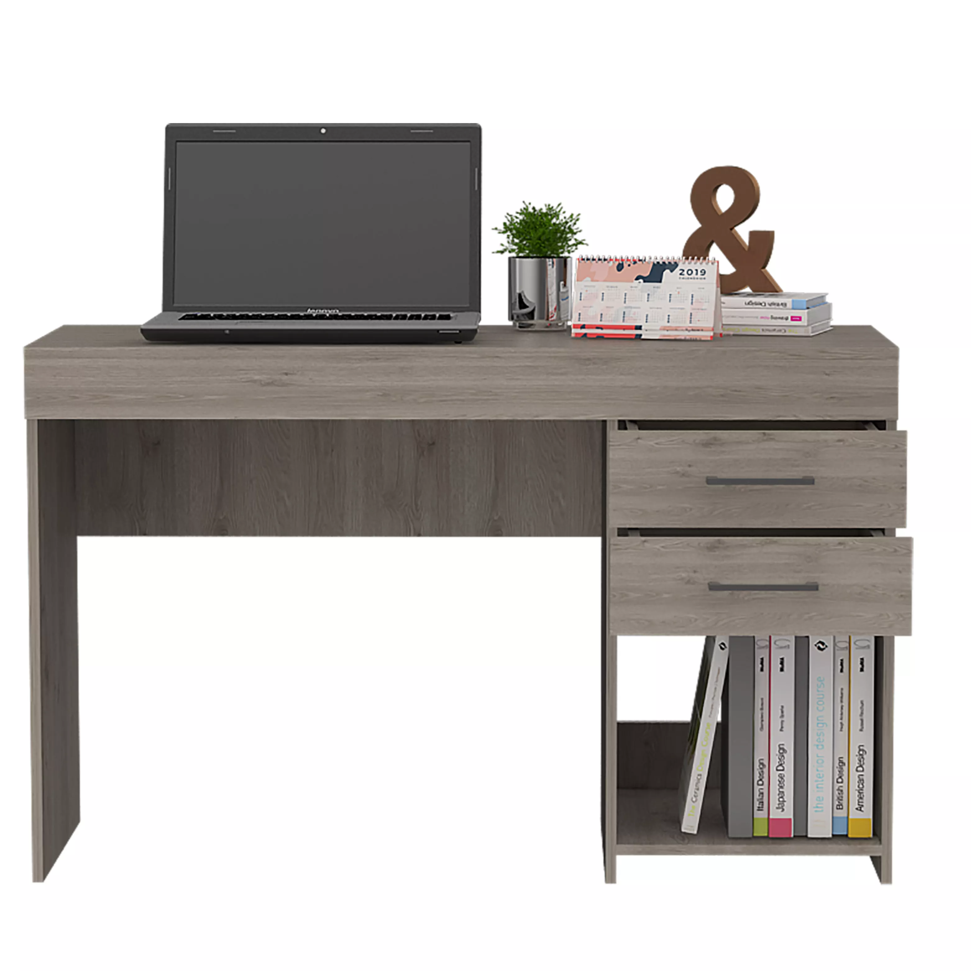 Streamdale Berkeley 1-Shelf 2-Drawer Computer Desk Light Grey