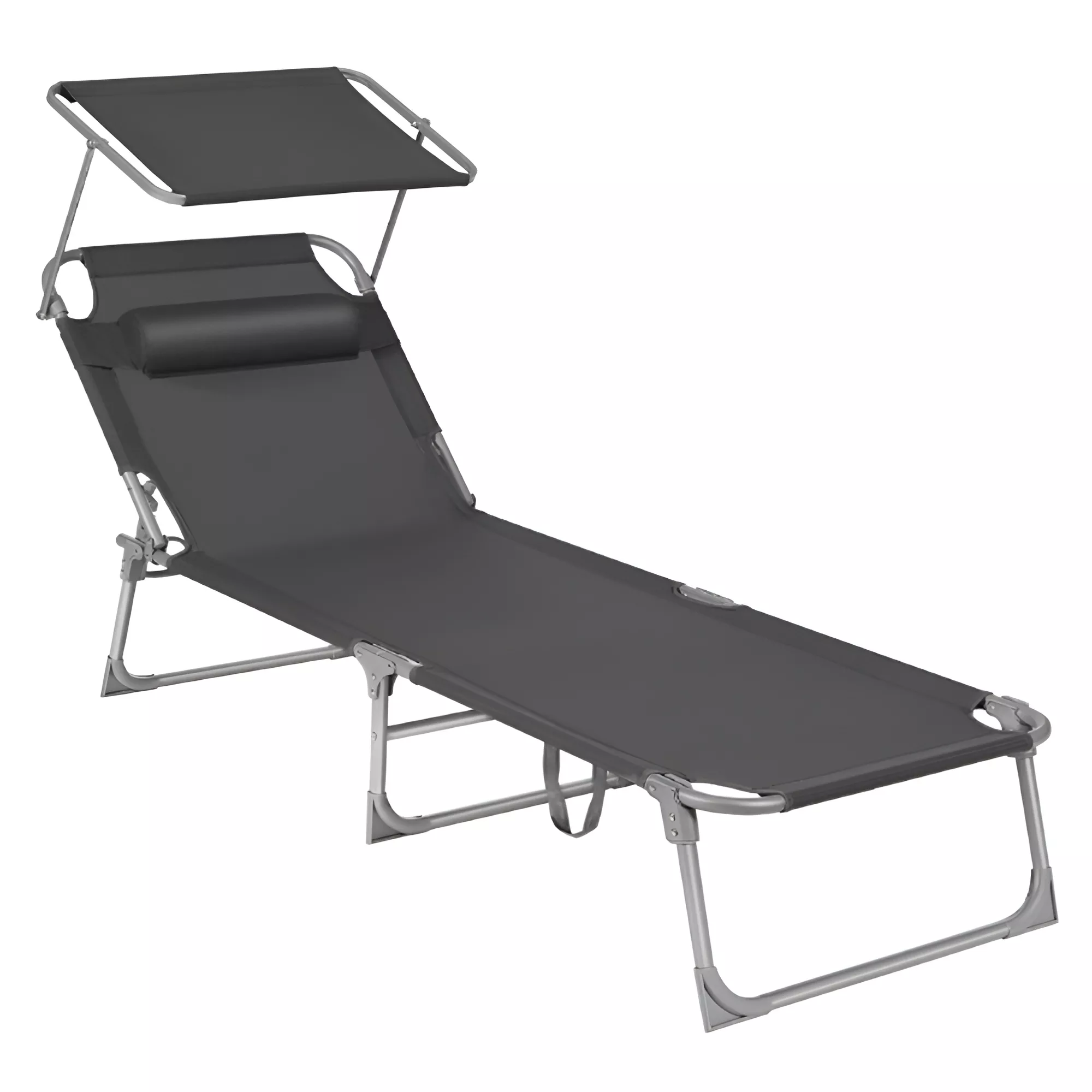 Sun Lounger with Headrest and Adjustable Backrest Canopy Shade