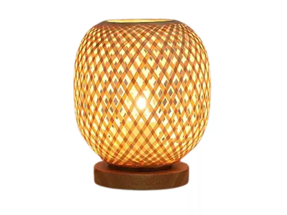 Table Lamp – Dimmable Bamboo Rattan Woven Boho Bedside Light, Small Wicker Accent