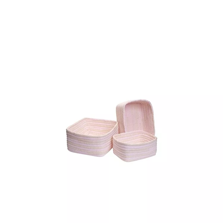 Ticking Stripe Cotton Nesting Baskets Set Pink Canvas 3PCS - Colonial Mills