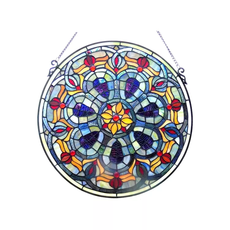 Tiffany-Glass Victorian Window Panel 20"