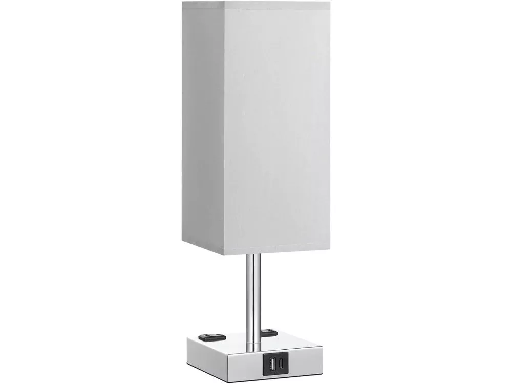 Touch Control Bedside Lamp – USB A+C Ports & AC Outlets, 3‑Way Dimmable Nightstand Light