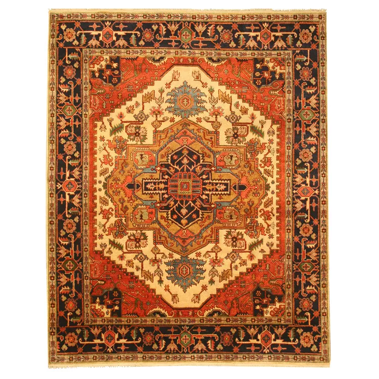 Traditional Hand - Knotted Wool Serapi Rug, Ivory, 6' x 9', Rectangle Shape - Eorc