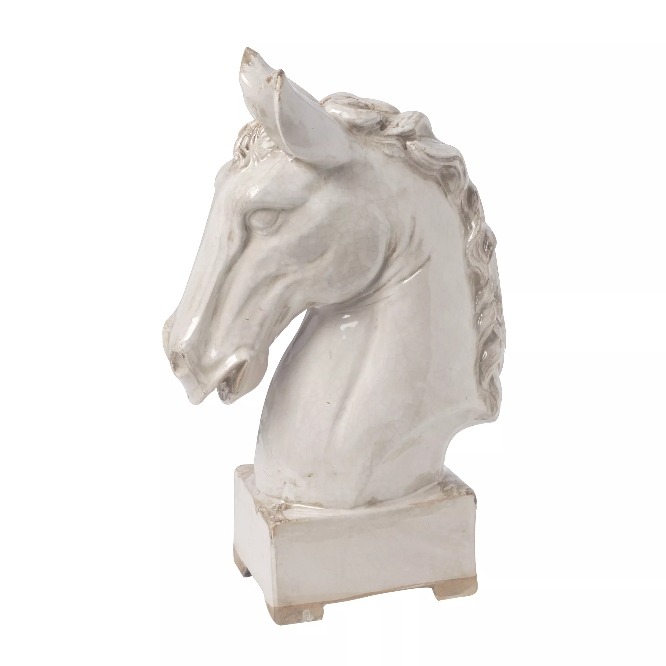 Transitional Style Ceramic Horse Head Decor Piece, Large, Beige