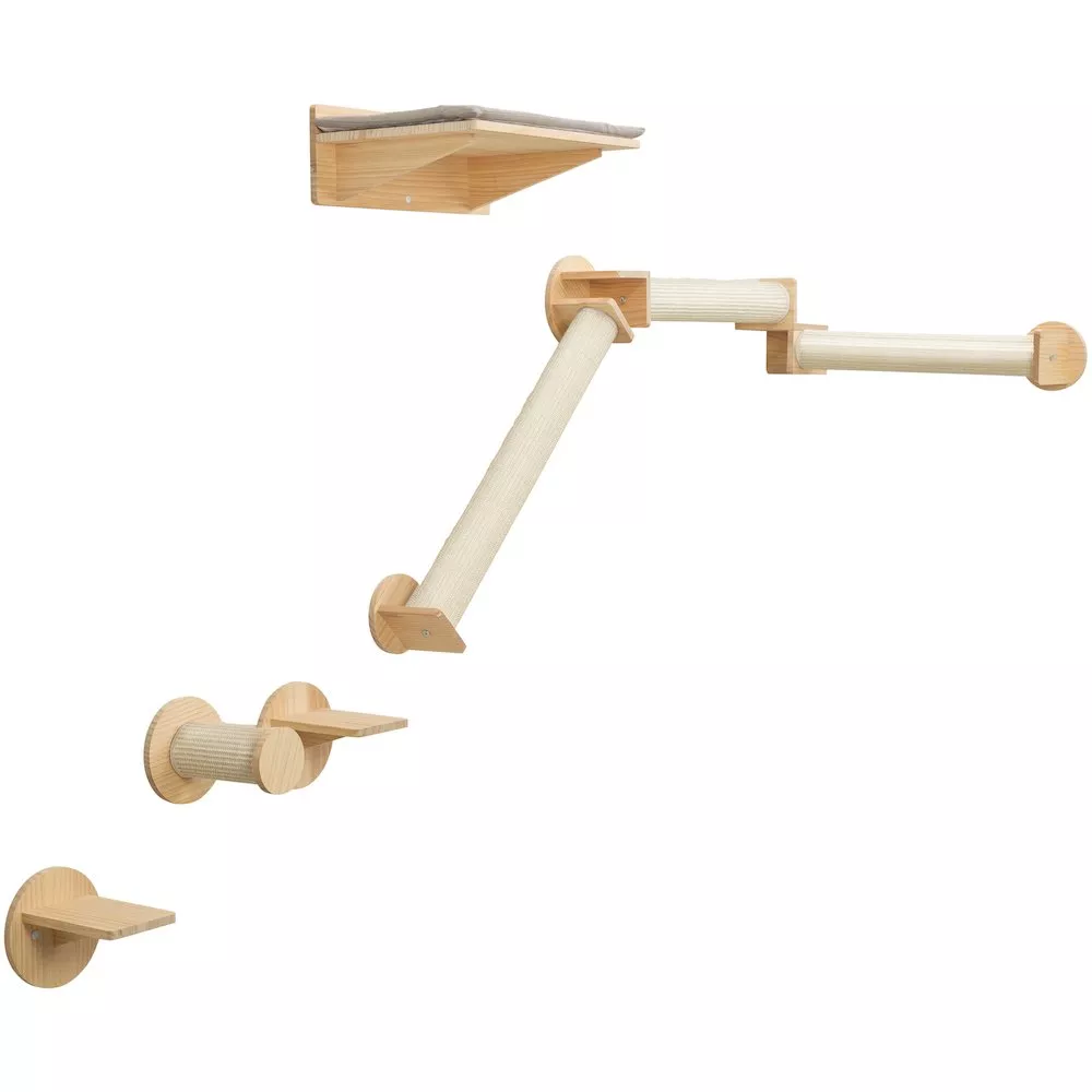 TRIXIE Wall Set 6 Multi-Level Wall Mounted Cat Perch System w-Corner Sisal Posts