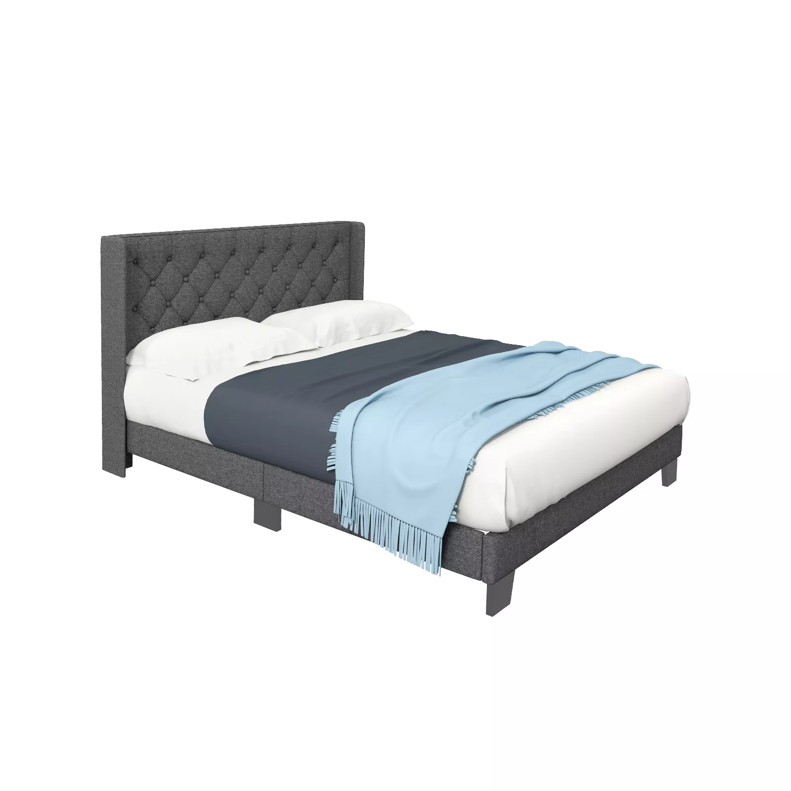 Upholstered Platform Bed with Button Tufted Headboard