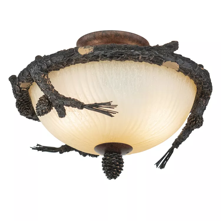 Vaxcel 2L LED Bronze Rustic Pinecone Wood Semi Flush Ceiling Light or Fan Light Kit
